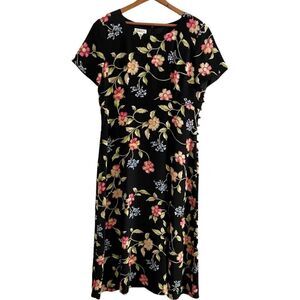 Vintage Talbots 100% Silk Floral Maxi Dress Retro preppy feminine